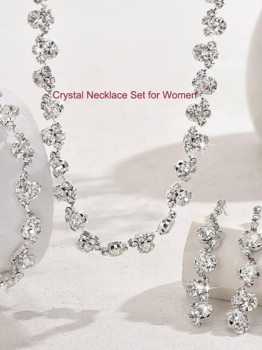 Bridal Wedding Jewelry Set Silver Rhinestones Choker Necklaces Earrings Bracelet - Picture 6 of 7